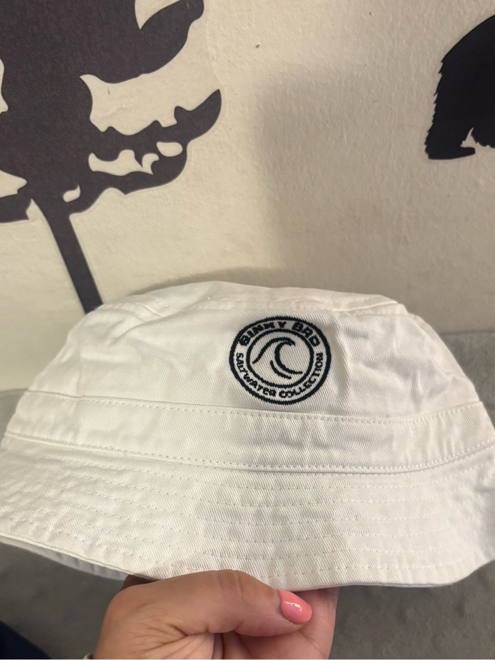 Kids' White Bucket Hat with Circular Wave Patch
